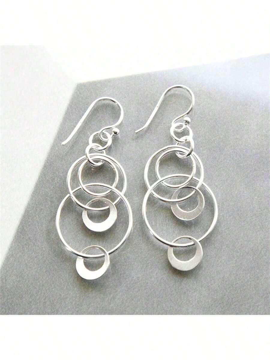 Minimalist Hollow Geometric Circle Pieced Pendant Earrings, Unique Jewelry Women - Gold - 查看 1