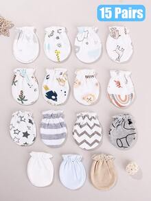 15双新生儿手套防抓手套柔软弹性婴儿手套0-3个月男婴女婴适用 - 15pairs - 查看 10