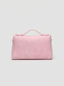 1pc Solid Color PU Square Crossbody Bag, Suitable For Women's Daily Fashion Matching And Outings - Pink - View 4