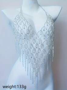 1 pezzo Catena per il corpo in cristallo traforata stile bohémien, gioiello sexy per bikini, catena per il petto da donna