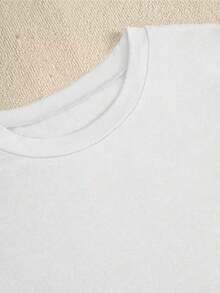 Camiseta básica de manga corta para mujer Otoño/Invierno 2025 - Cuello redondo, holgada, estampado elegante de mariposas de moda, tejido suave con excelente caída. ¡Ultra combinable - Blanco - Ver 3