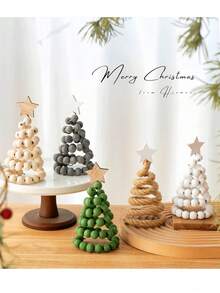 Weihnachtsbaum Tischplatte Weihnachtsbaum Holzperlen Weihnachtsbaum aus Holz mit Eisendraht und Weihnachtsstern Baum für Zuhause, Weihnachtsdekoration