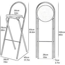 Folding Bar Stool Portable with Backrest Footrest, Counter Height Foldable Stool, White Tall Bar Folding Chair, Round Kitchen High Chair, Breakfast Camping Outdoor - 2 piezas + 70 cm/28 pulgadas - Ver 4