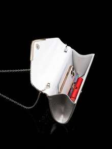 Women's Rhinestone Jewelry Sparkling Luxury Rhinestone Jewelry Set Sparkling Necklace Earrings Bracelet Set Silver Sparkling Glitter V-Shaped Metal Flip Envelope Bag Fashion Banquet Bag Handbag Wallet Handbag Elegant Handbag Banquet Bag Handbag Women's Ball Handbag Women's Bridal Banquet Bag Ball Handbag Metal Chain Handbag Wedding Party Handbag Cocktail Party Wedding New Wallet Banquet Bag