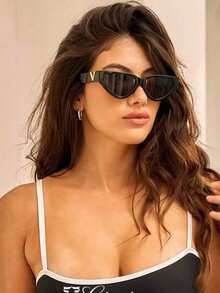 1 Pair Women's Cat Eye V-Shaped Fashion Fashion Glasses, Accessory For Outdoor Wear - màu đen - Xem 1