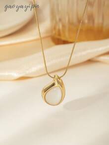 1pc French Fashion Tiger Eye, Turquoise, Ruby Stainless Steel Pendant Necklace, 18k Gold Plated Jewelry, Natural Stone Gemstone Gift, Suitable For Women's Daily Wear