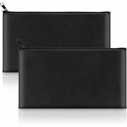 2 Pack Money Bags With Zipper, 11x6.1 Inch PU Leather Cash Pouch, Secure Bank Bag For Coins, Bills, Checks, Invoices, Cosmetics, Tools (Black)2 Pack Money Bags With Zipper, 11x6.1 Inch PU Leather Cash Pouch, Secure Bag For Coins, Bills, Checks, Invoices, Cosmetics, Tools (Black)