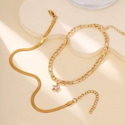 Tkool Bộ 2 vòng chân mặt ngôi sao bằng thép không gỉ hai lớp, thích hợp cho trang phục thường ngày và đi nghỉ