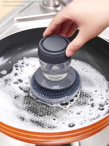 1 pièce Brosse automatique pour ajouter du liquide dans les plats, outil de nettoyage de type pression avec boule en fil d'acier, brosse de nettoyage pour évier de cuisine et plan de travail afin d'éliminer les taches d'huile sur les cuisinières de la maison