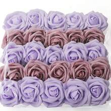 7/12/17/22/27 Hoa hồng xốp giả có thân màu hoa oải hương dùng để trang trí tiệc cưới, phù dâu, hoa cô dâu, đồ trang trí trung tâm tiệc tại nhà (Không có hộp, đóng gói trong túi OPP), ngày lễ tình nhân, quà tặng - Màu tím - Xem 13
