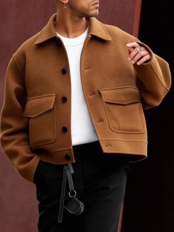 Chaqueta corta para hombre, de moda, estilo coreano, vintage, versátil, casual, cuello vuelto, cremallera completa, otoño/invierno