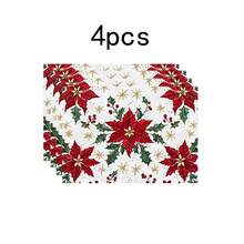 1 buc/4 buc/6 buc/100 buc Covorașe decorative de Crăciun cu model Poinsettia - Protecții de masă dreptunghiulare din poliester, lavabile la mașină, suporturi decorative pentru sufragerie, articole pentru petreceri, cadouri de Crăciun