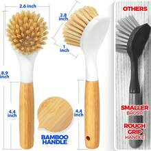 1 Pack Dish Brush Set With Bamboo Handle, Kitchen Cleaner For Cleaning Pot, Pan, Sink And Stove, Scrubber With Medium Bristles, Yellow - Màu vàng - Xem 8