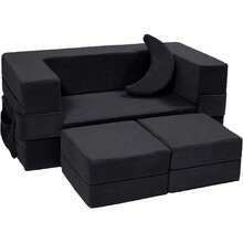 Modular  Sofa, Couch Foam Armchair For ,  Convertible Plush Sofa Play Set,Fold Out SofaBed(Black) - 黑色 - 查看 1