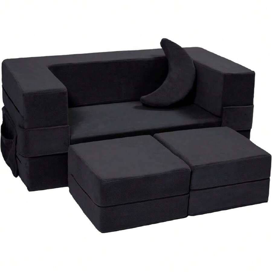 Modular  Sofa, Couch Foam Armchair For ,  Convertible Plush Sofa Play Set,Fold Out SofaBed(Black) - 黑色 - 查看 1