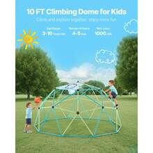 Climbing Dome, 10FT Geometric Dome Climber For Kids, 1000LBS Loading Jungle Gym Playground With Octopus Net & 2 Basketballs, Easy-Assembly Outdoor Backyard Climbing Toys - Gift For Boys Girls - 10FT 1000LBS - View 2