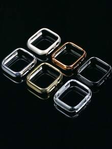 Set de 6 cajas de reloj compatibles con para hombres y mujeres, combinación de 6 colores, simples, elegantes, deportivos, a prueba de golpes, carcasa dura de PC hueca anti-colisión compatible con Apple Watch de 40/41/42/44/45/46/49mm, carcasa de repuesto compatible con Apple Watch Series Ultra/11/10/9/8/7/6/5/4/Se, funda protectora sensible al tacto, fácil de usar, protege el reloj contra daños - Oro rosa+oro+transparente+color luz de las estrellas+plata+negro - Ver 19