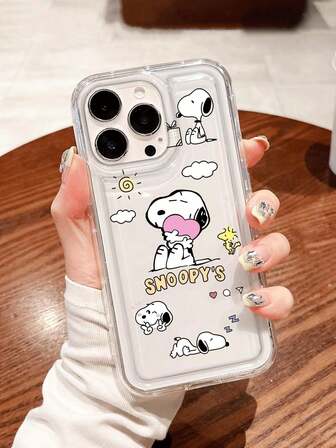  1 st. sött Snoopy-mönster, krockkudde transparent fallskyddande telefonskal, TPU-material, lämplig som julklapp, kompatibel med Apple XS/XS Max/XR/11 12 13 14 15 16 Pro/Pro Max/14 15 16 Plus/17, unisex, även för Samsung-telefoner