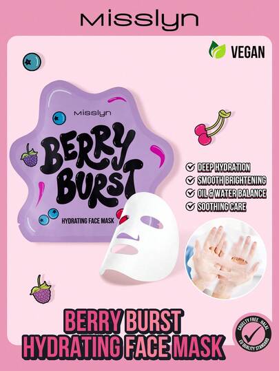 Misslyn Mascarilla facial hidratante MISSLYN-BERRY BURST, mascarillas faciales hidratantes aptas para pieles sensibles y grasas, rescate para pieles secas, cuidado diario de la piel, mascarillas faciales de hoja con extracto de arándanos que aportan una hidratación intensa, mascarilla facial spa que hidrata en profundidad, ilumina y rellena, suaviza la piel, mejora la elasticidad, vegana y libre de crueldad animal
