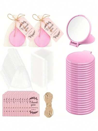 60 piezas/40 piezas/20 piezas Juego de regalo de espejo de maquillaje plegable portátil, que incluye 10 piezas/5 piezas Tarjetas de agradecimiento, 10 piezas/5 piezas Espejos plegables, 10 piezas/5 piezas Bolsas de organza y 10 piezas/5 piezas Cuerdas de cáñamo de 20 cm, adecuado para mujeres - Espejo de mano compacto de vidrio, diseño elegante en rosa, accesorios de belleza diarios, adecuado para regalos de fiesta de cumpleaños, regalos de Navidad, regalos de graduación, regalos de tienda de belleza