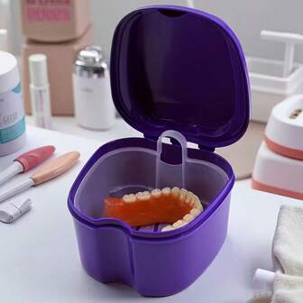 1 st rengöringslåda för munproteser med filternät - Ingen el behövs, bärbar hängande nätbehållare för enkel förvaring och hygien, perfekt för hemmabruk och resor, resetandborstehållare, kompakt design
