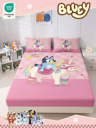  Bluey 1pc Cartoon Digital Print Fitted Sheet, Bluey Bedding, Mattress Protector, Bed Cover, Breathable And Anti-Pilling Mattress Protector, Fashional Mattress Cover, Fully Covered Mattress Protector, Fitted Sheet For Twin, Full, King, Queen Size, Available In Various Sizes (Pillow And Pillowcase Not Included), Machine Washable, Bed, Utumn Decor, Room Decor, Back To School, School Supplies,