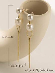 1 Pair Unique Personalized Luxury Faux Pearl Asymmetric Tassel Earrings, Copper Inlay, Suitable For Daily Wear, Formal Events, Gifting To Family And Friends