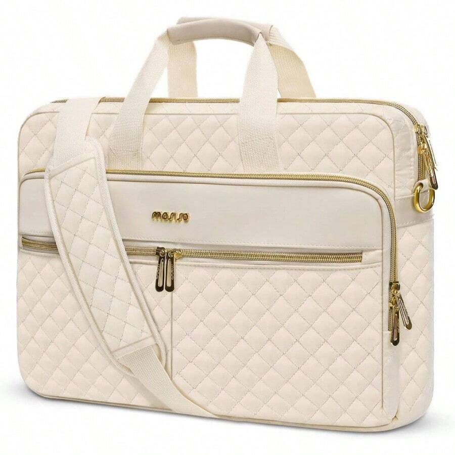 15 - 15.6 Inch Laptop Bag, Briefcase WomenMen, 16 Inch Square Quilted Computer Messenger Bag Office Travel Business With 3 PocketsStrap, Pink - 16 inch + Màu be - Xem 1