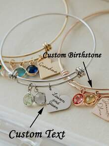 Braccialetto personalizzato con pietra di compleanno, braccialetto con ciondolo a forma di cuore personalizzato, braccialetto con ciondolo a forma di cuore e pietra di compleanno personalizzata, gioielli per mamma e nonna, regalo personalizzato, gioielli di compleanno personalizzati, regalo di compleanno, regalo in acciaio inossidabile, gioielli estivi, adatto come accessorio per damigelle, anniversario, regalo per la festa della mamma - Multicolore - Visualizzare 3