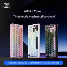 AULA S75pro 无线机械键盘，蓝牙/2.4GHz/USB-C，带屏幕和旋钮，75% 热插拔游戏键盘，预润滑轴体，RGB 背光，PBT 键帽，声音流畅，适用于 PC 游戏和办公 - 彩色 - 查看 2