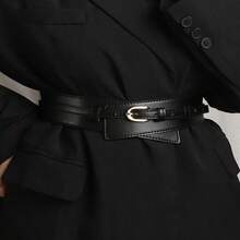 1 Dual-Purpose Women's Belt, Korean Retro Casual Style, Suitable For Perfect Waist Decoration Of Suits, Jackets, Dresses, Etc. Summer, School Fall, Autumn, Halloween  Plain    Casual    PU Leather    Buckle - Black - View 1