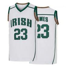 ST John's Shamrocks IRISH James Men's Basketball Jersey From St. Vincent And St. Mary's High School Auction In Ohio 23, White Elastic Fabric - Loose Fit Sleeveless VNeck Tank Top, Letter Embroidery, Suitable For Basketball, Sports, Running