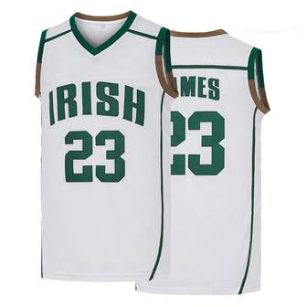 ST John's Shamrocks IRISH James Men's Basketball Jersey From St. Vincent And St. Mary's High School Auction In Ohio 23, White Elastic Fabric - Loose Fit Sleeveless VNeck Tank Top, Letter Embroidery, Suitable For Basketball, Sports, Running