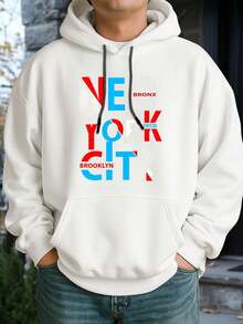 Sudadera con capucha de moda para hombres con bolsillo canguro, ropa urbana de ajuste cómodo, atuendo de fin de semana, estilo urbano, adecuada para la temporada de primavera y otoño, regalo de moda, deportes callejeros, atuendo casual al aire libre - Blanco - Ver 1