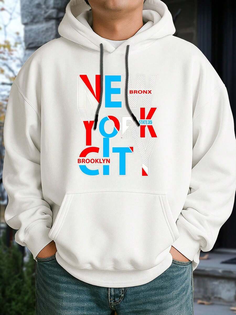Sudadera con capucha de moda para hombres con bolsillo canguro, ropa urbana de ajuste cómodo, atuendo de fin de semana, estilo urbano, adecuada para la temporada de primavera y otoño, regalo de moda, deportes callejeros, atuendo casual al aire libre - Blanco - Ver 1