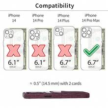 Card Case For IPhone 14 Pro Max With Built-In Metal Plate For Magnetic Mounting & Wallet With 2 Holder Slots: M2 Luxe Canvas-Style Synthetic Leather (Burgundy){"Size_name":"14ProMax","Color_name":"Burgundy"} - Multicolor10 - View 3