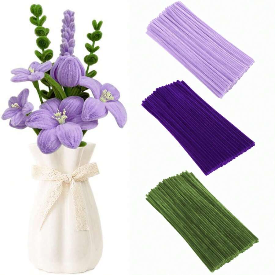 Bộ 150/300 ống làm sạch dày, ống làm sạch màu tím nhạt, tím đậm, xanh lá cây quân đội, 3 loại thân vải nhung, bộ hoa làm sạch ống, thân vải nhung số lượng lớn làm đồ thủ công mỹ nghệ, vật tư cho dự án nghệ thuật và thủ công mỹ nghệ, đồ trang trí sáng tạo cho dự án nghệ thuật và thủ công mỹ nghệ (Bộ màu tím - 150/300 chiếc) - Nhiều màu - Xem 1