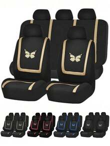 通用汽车座椅套全套：9件/4件/2件可选，U型设计，防滑，兼容安全气囊，易于升级款式（蝴蝶款）。9件套（5座：5个头枕套、2个前排座椅套、1个分体式后排座椅套和1个一体式后排座椅垫套）。4件套（2座：2个前排座椅套和2个头枕套）。2件套（1座：1个前排座椅套和1个头枕套）。 - 款式A - 查看 13