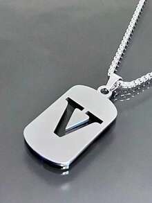 1 Piece Fashionable And Personalized Geometric Square Necklace With 26 English Letter Pendant Made Of Stainless Steel, Simple And Versatile Accessory Foromen And Men