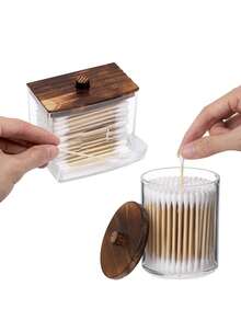 1个/2个/3个大容量透明塑料收纳罐套装，带木盖，适用于浴室、卧室、客厅、梳妆台，可收纳棉签、化妆棉等物品，家居收纳整理。 - 彩色 - 查看 10