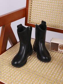 女孩男孩牛仔靴西部靴男孩女孩中筒马靴 - 黑色 - 查看 3