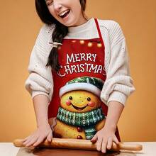 1 buc Șorț de Crăciun din poliester, design Moș Crăciun și om de zăpadă - Șorț decor pentru casă de sărbători, Șorț pentru adulți bucătar-șer, frizer, decor pentru petrecere de bar, articole de bucătărie, decor pentru atmosferă de Crăciun - Multicolor - Vizualizare 6