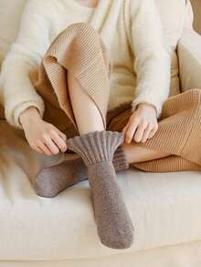 5 Paar Damen Dicke Thermisch Gefütterte Einfache Stil Warme Crew Socken, Herbst/Winter, Kuschelige Socken