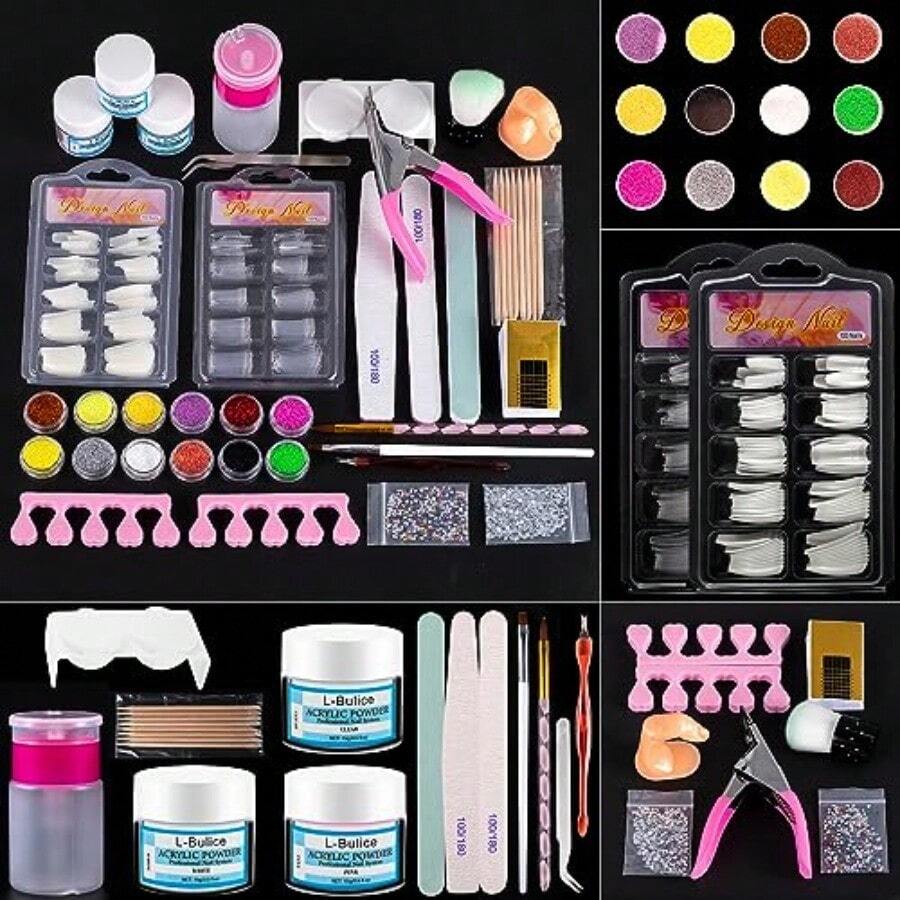 Acrylic Nail Kit For Beginners With Everything Professional 12 Glitter Powder Nail Kit Acrylic Set Nail Care Art Design Tip Brush Clipper File Supplie DIY Tool - 如圖 - 查看 1