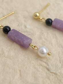 1 对复古新中式风格耳环，采用 925 银针材质，玻璃珍珠，镶嵌锆石和天然石，波西米亚风格耳环，适合女性日常和派对佩戴