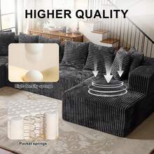 132'' U-Shape Modular Cloud Corduroy Sofa - Modern And Suitable For Living Room, Comfortable,Living Room Combination Sofa,No Assembly Needed,Popular Boneless Sectional Couch Loveseat Couch Vacuum-Sealed Compression Sofa - 深灰色 - 查看 8
