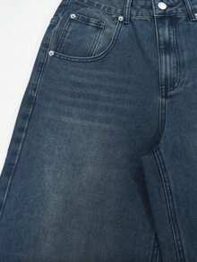 MYOURSA Y2K街头风休闲做旧宽松阔腿牛仔裤，水洗蓝 - 深色水洗藍 - 查看 4