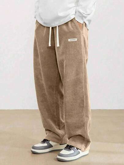 复古美式灯芯绒直筒休闲裤，男士百搭咖啡色，适合秋冬