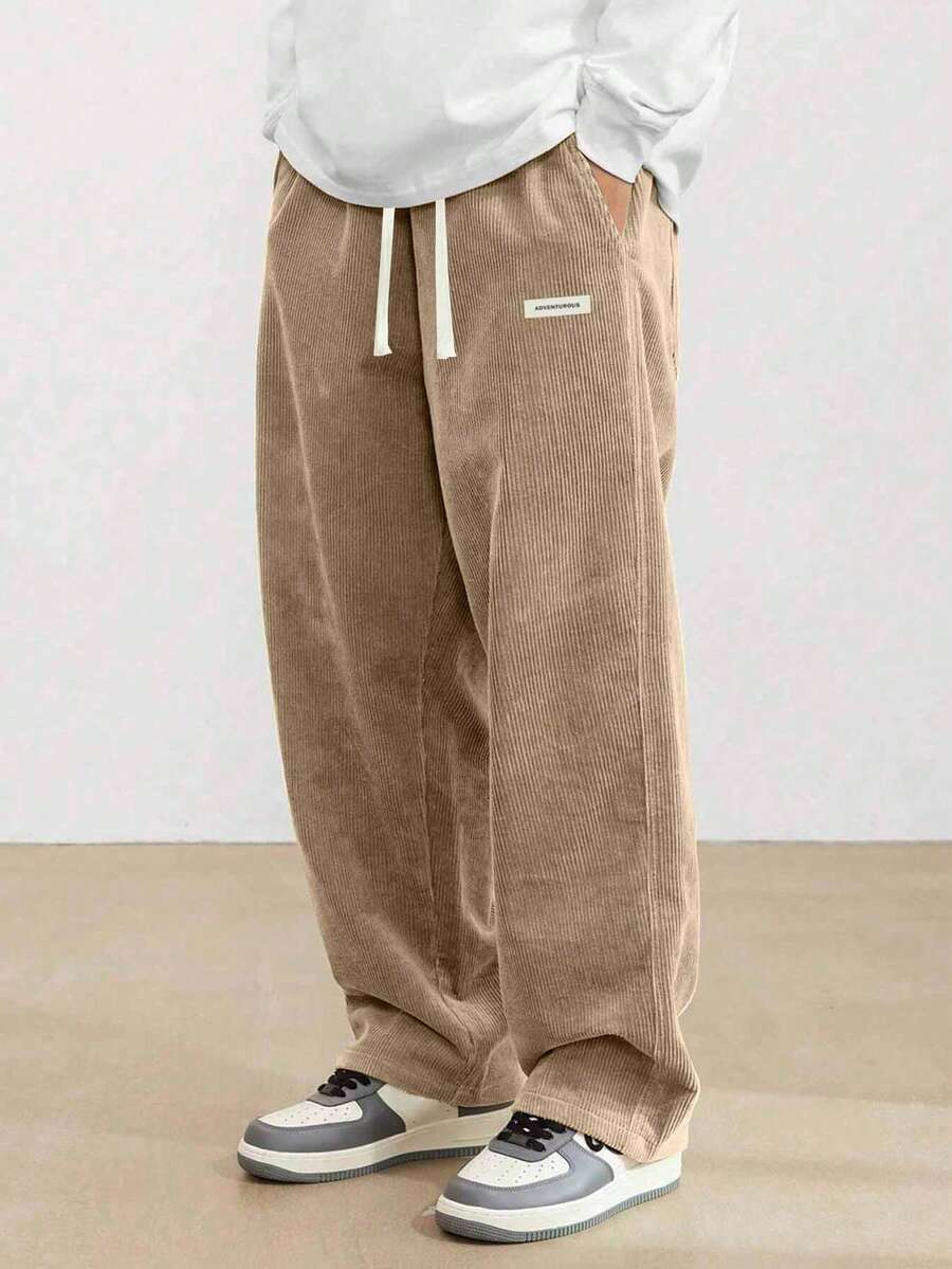 Pantaloni casual a gamba dritta in velluto a coste vintage americano, colore caffè versatile, adatti per autunno e inverno - Cachi - Visualizzare 1