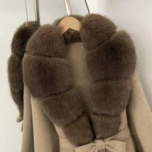 OFTBUY 纯色仿毛领系带羊毛大衣，秋冬休闲街头风 - 杏色 - 查看 6